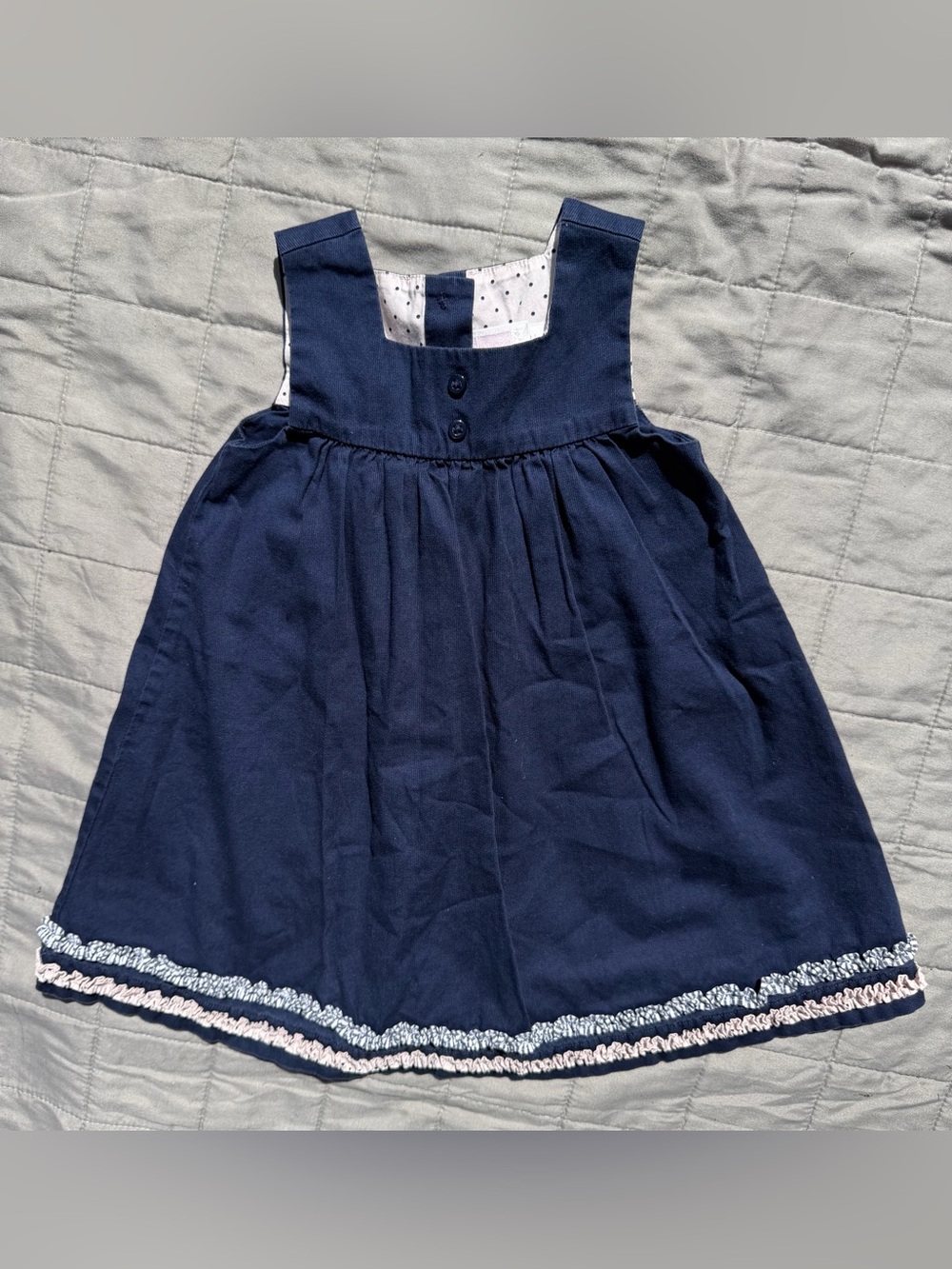 Janie and Jack Romper Dress sz 6 12 mo Navy Blue Corduroy Jumper Year Round EUC
